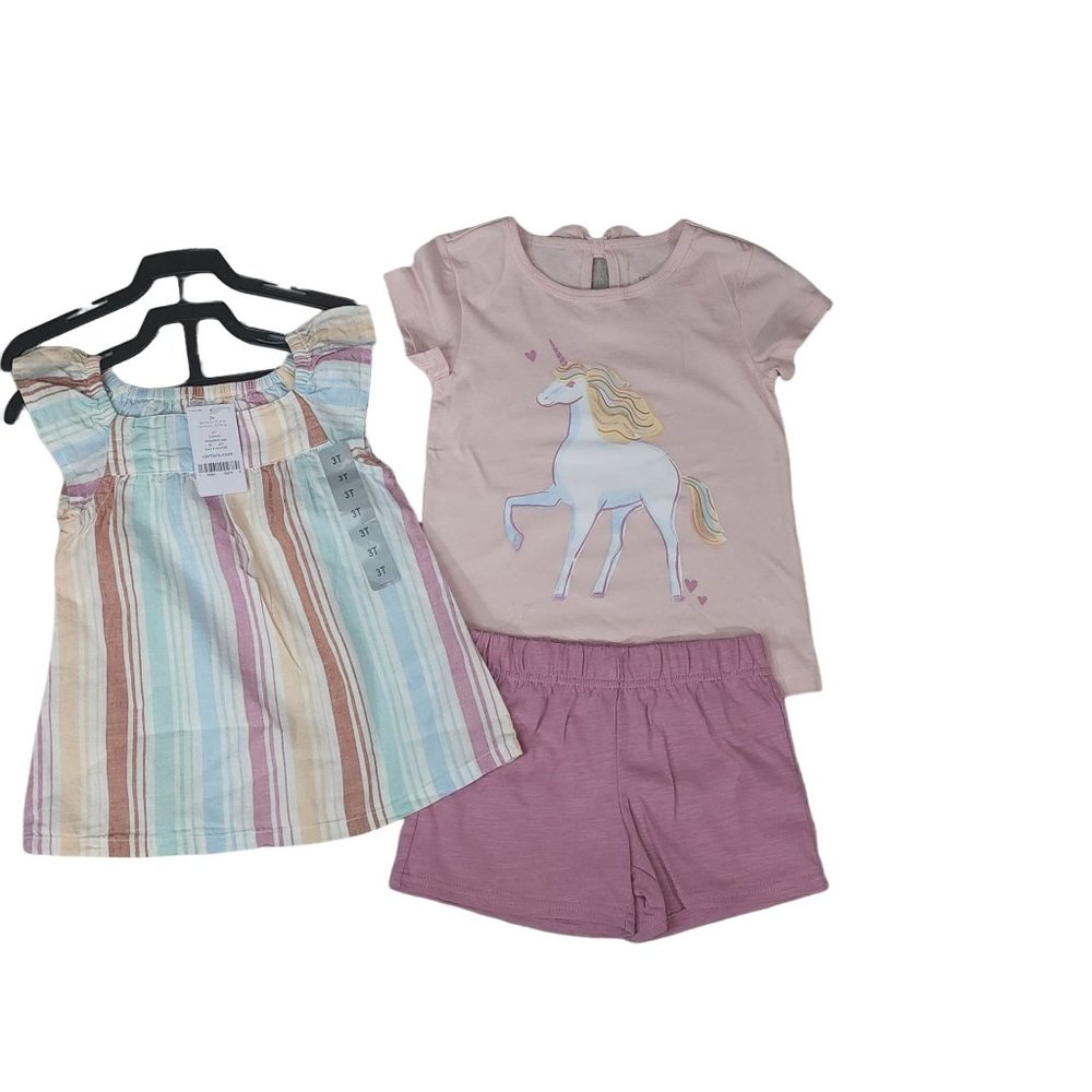 NWT Carters Toddler 3 Piece Unicorn Outfit Short Set. 2T/3T/5T.
